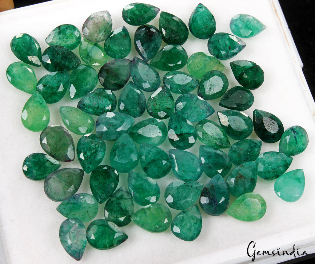 Certified 35.60 Ct/56 Pcs Natural Green Colombian Emerald Pear Cut Loose Gem Lot