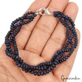 7.5 In Natural Sapphire Twisted Designer Bracelet Smooth Beads Handmade Jewelry