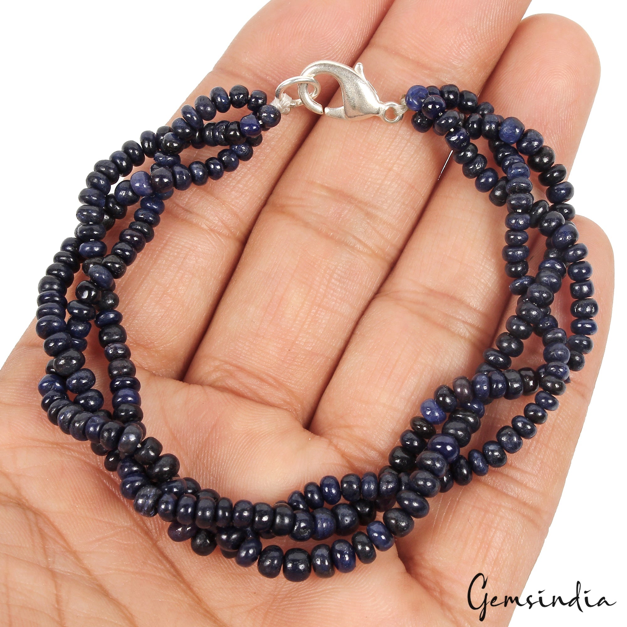 7.5 In Natural Sapphire Twisted Designer Bracelet Smooth Beads Handmade Jewelry