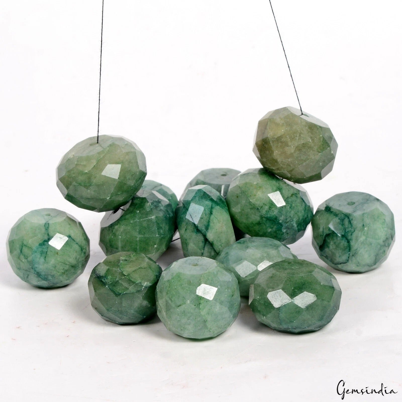 Emerald Beaded Strand, Color Enhanced, Green — 21mm to 26mm, 1000 Ct