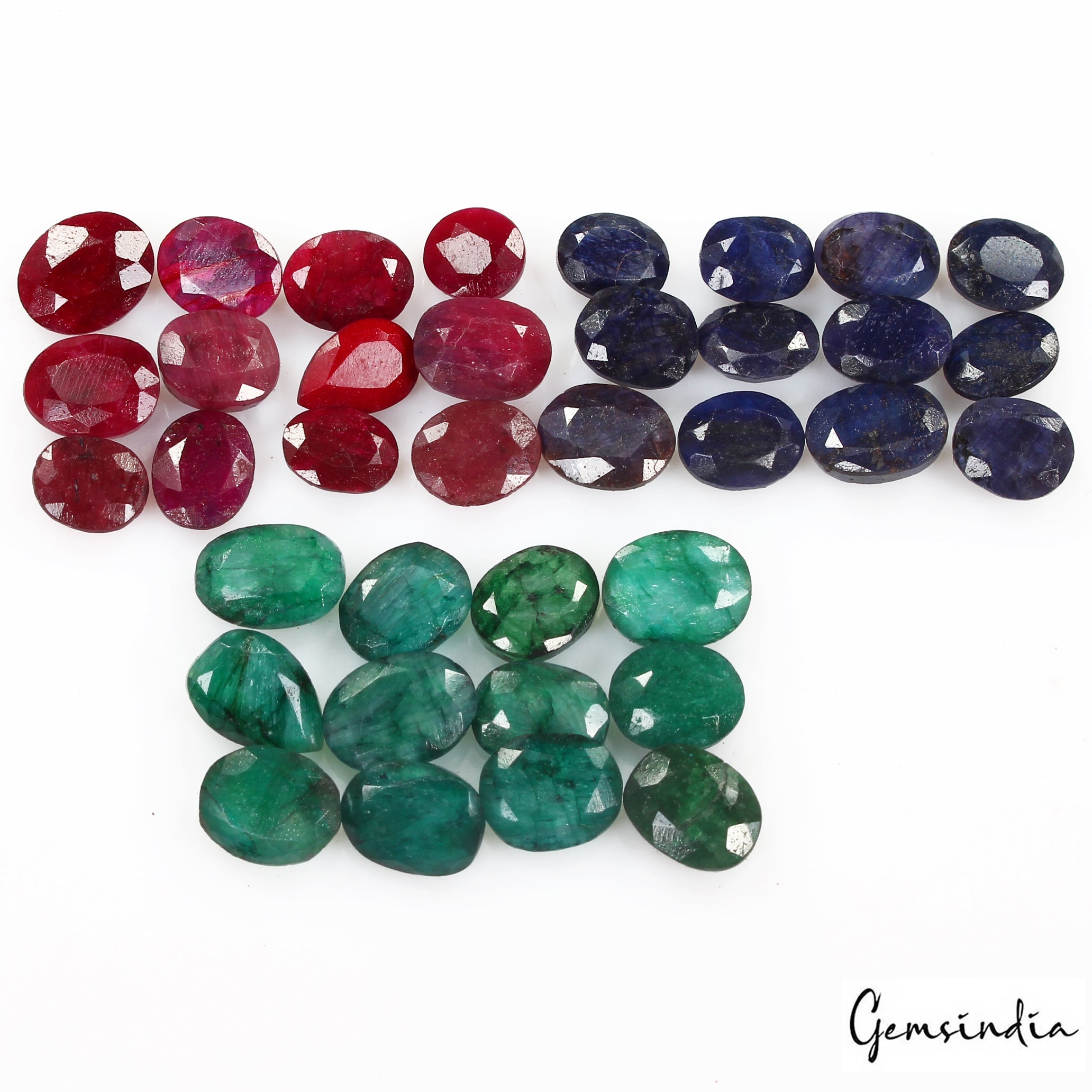 121 Ct/36 Pc Natural Red Ruby Green Emerald Blue Sapphire Mix Cut Certified Gems