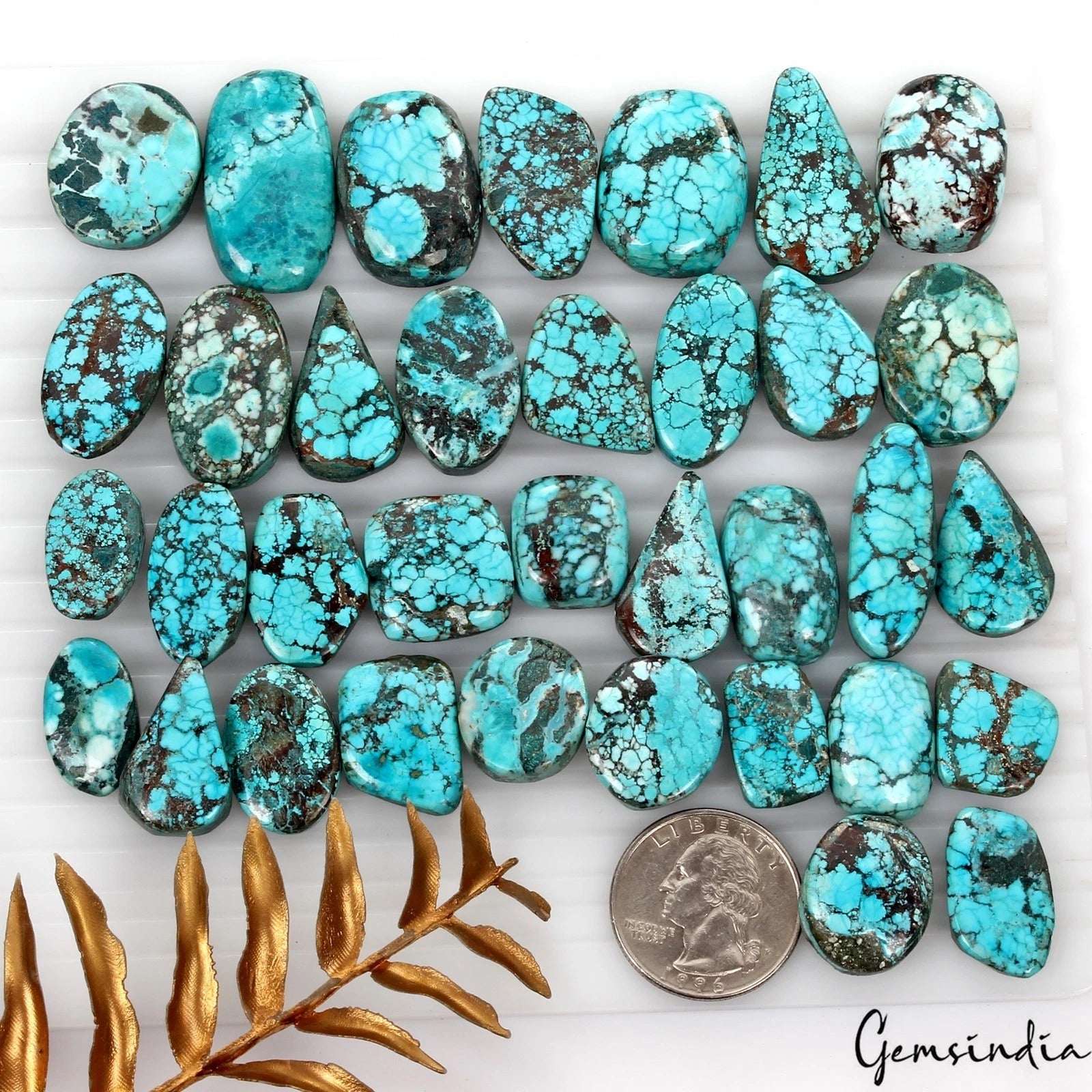 Turquoise Lot, Cabochon, Oval Pear Freeform Cabochon, Color Enhanced — 35 Pieces, 17mm to 31mm, 600 Ct