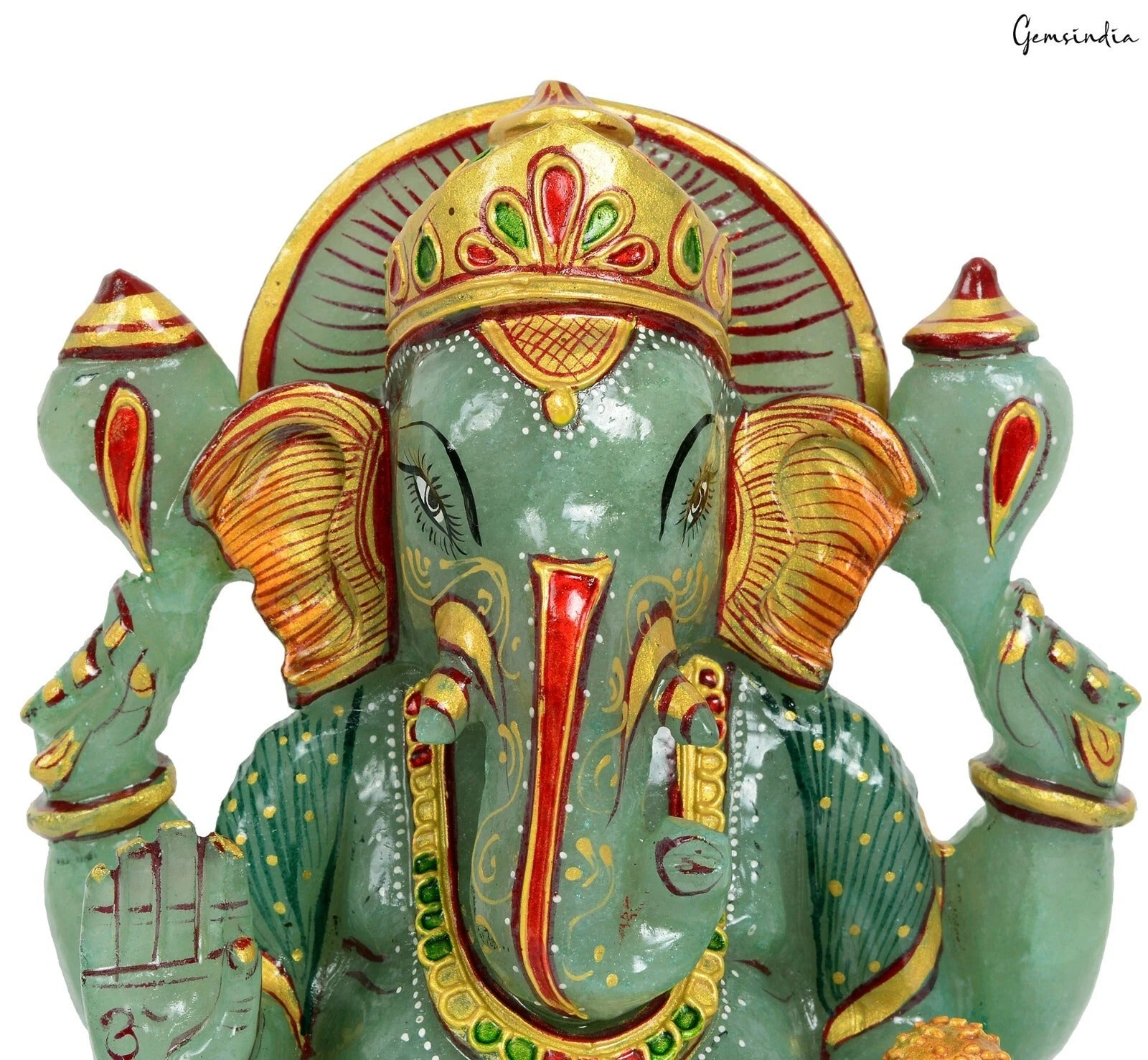 Green Aventurine Ganesha Figurine, Gold — 8x5.5x2.75 Inch, 2.470 Kg (12350 Ct), Madagascar