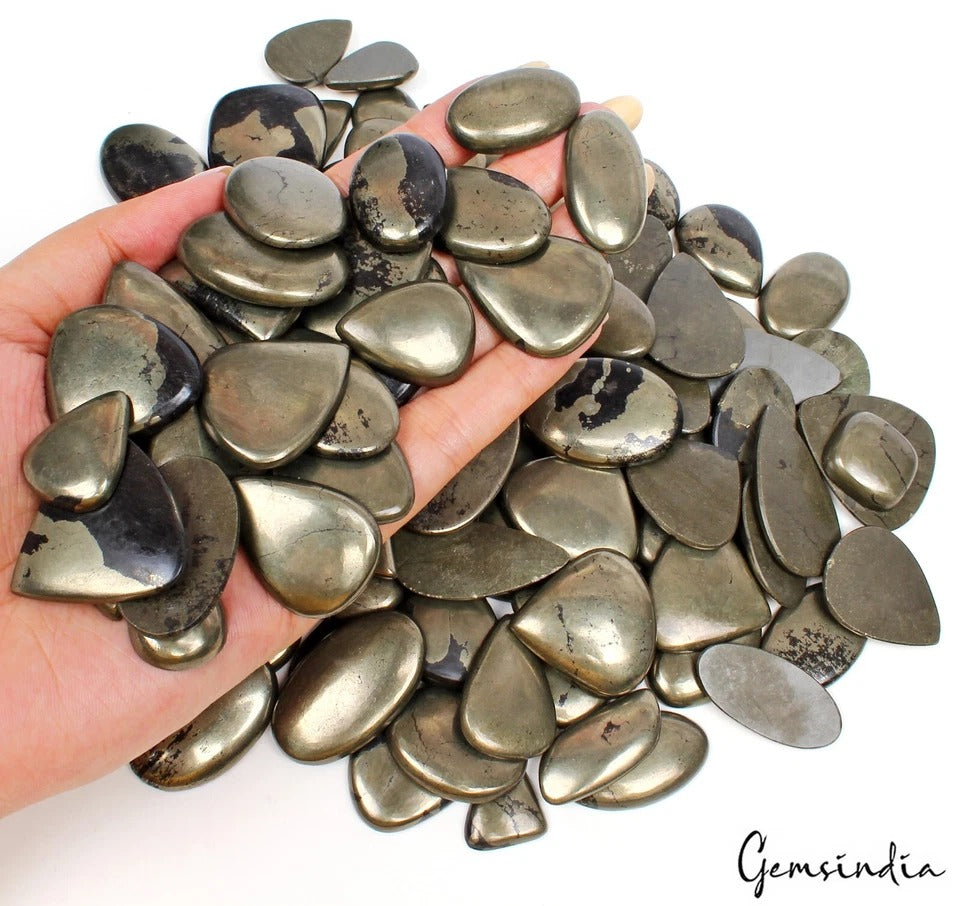 Pyrite Lot, Cabochon, Untreated, Gold — 125 Pieces, 16mm to 43mm, 5000 Ct (1 Kg)