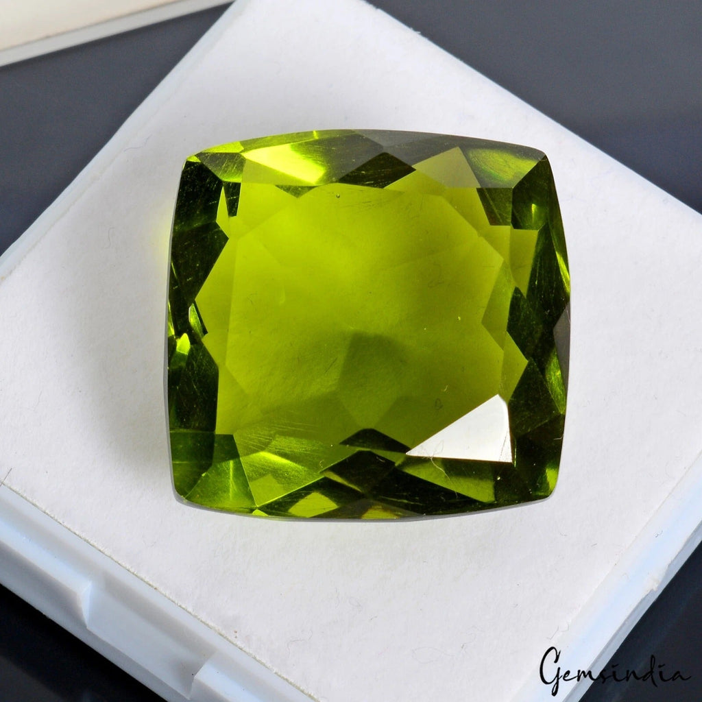 74.60 Cts Stunning Heena Green Peridot Lab-Created Loose Cushion Cut Hydro Gem