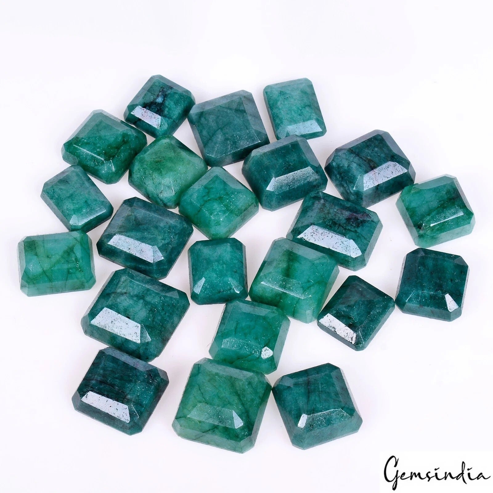 Emerald Lot, Loose Gemstone, Octagon Cut Gemstone, Color Enhanced — 22 Pieces, 13mm to 18mm, 390 Ct, Zambia