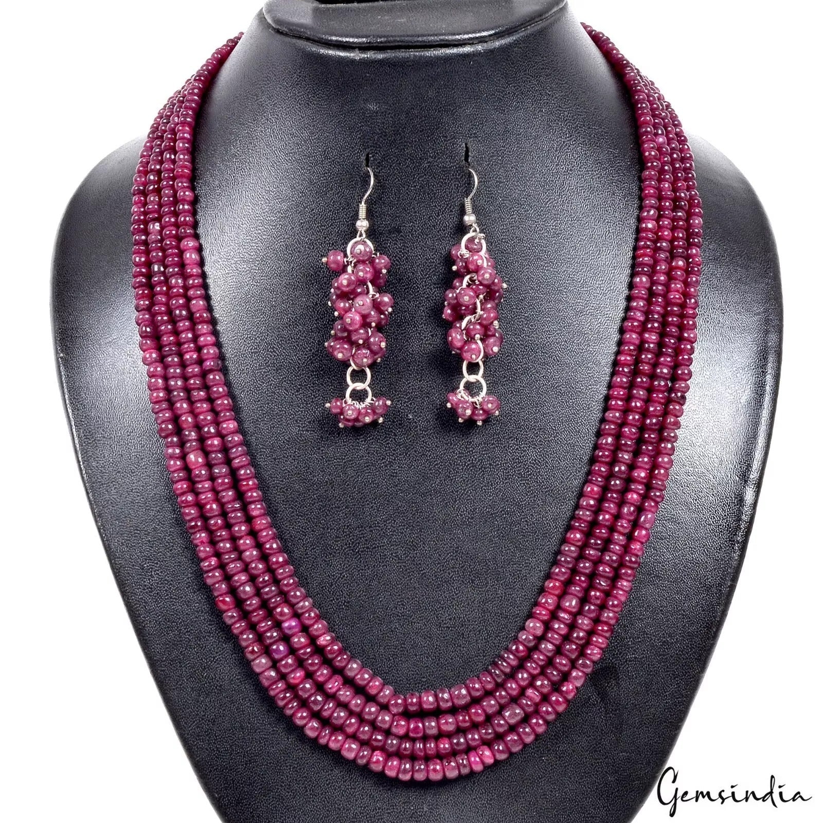 583+Ct Natural Ruby Handmade Multi Strand Women Gem Designer Jewelry Set