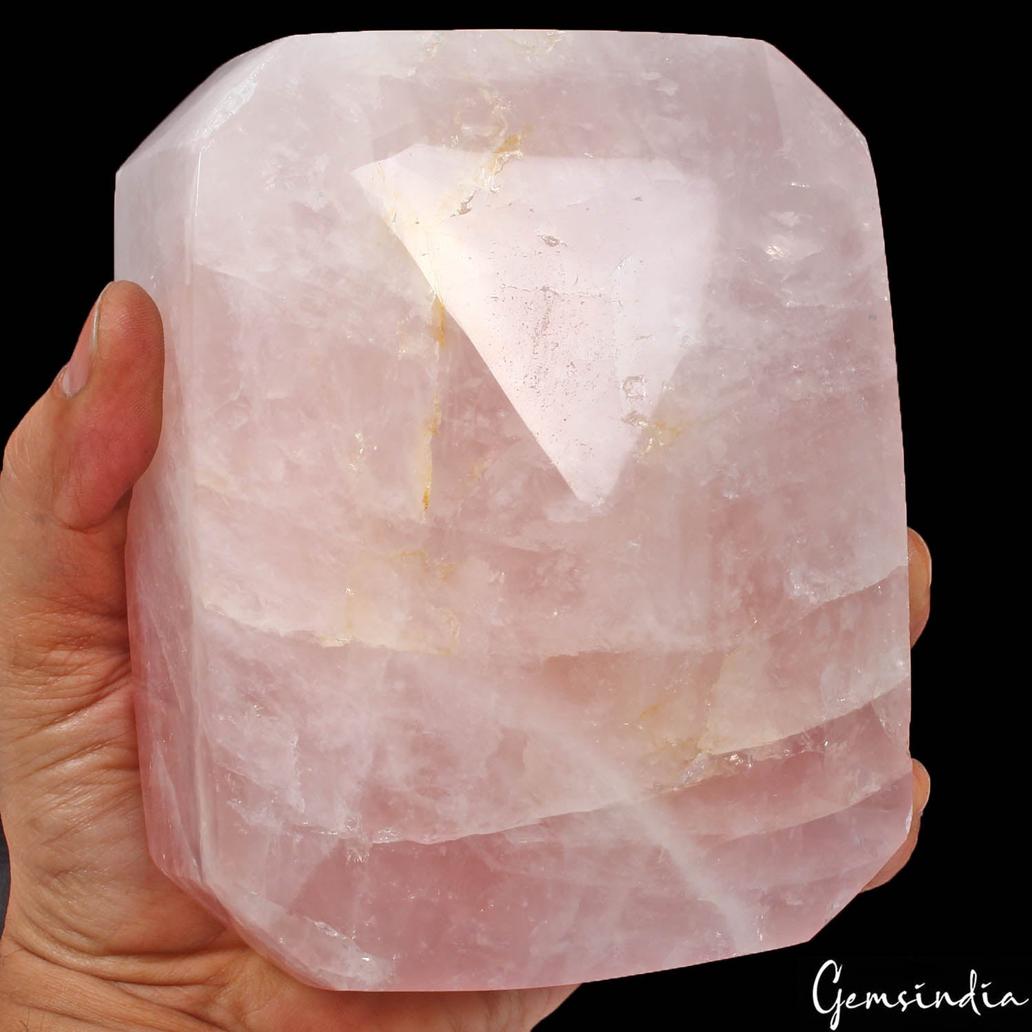 2.3 Kilo Rose Quartz Huge Octagon Cut Untreated Polished Pink Gemstone w/ Stand