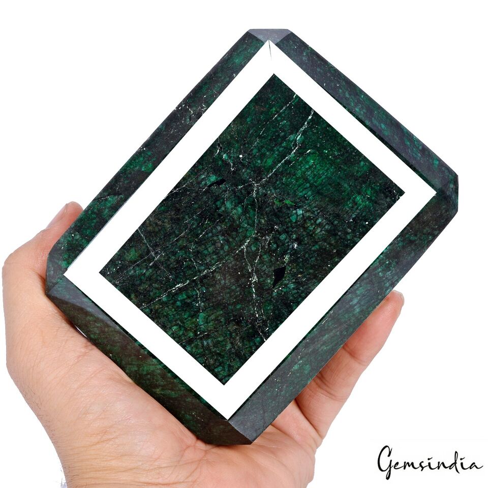 1.8 Kg ~Natural Deep Green Emerald Earth Mined Octagon Faceted Cut Huge Gemstone