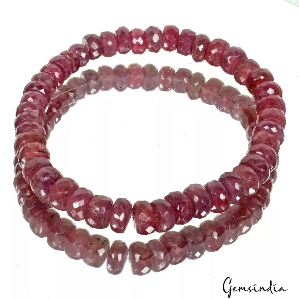 124.40 Cts Natural Red Ruby Round Beaded Elastic/Adjustable Stretch Bracelet-7"