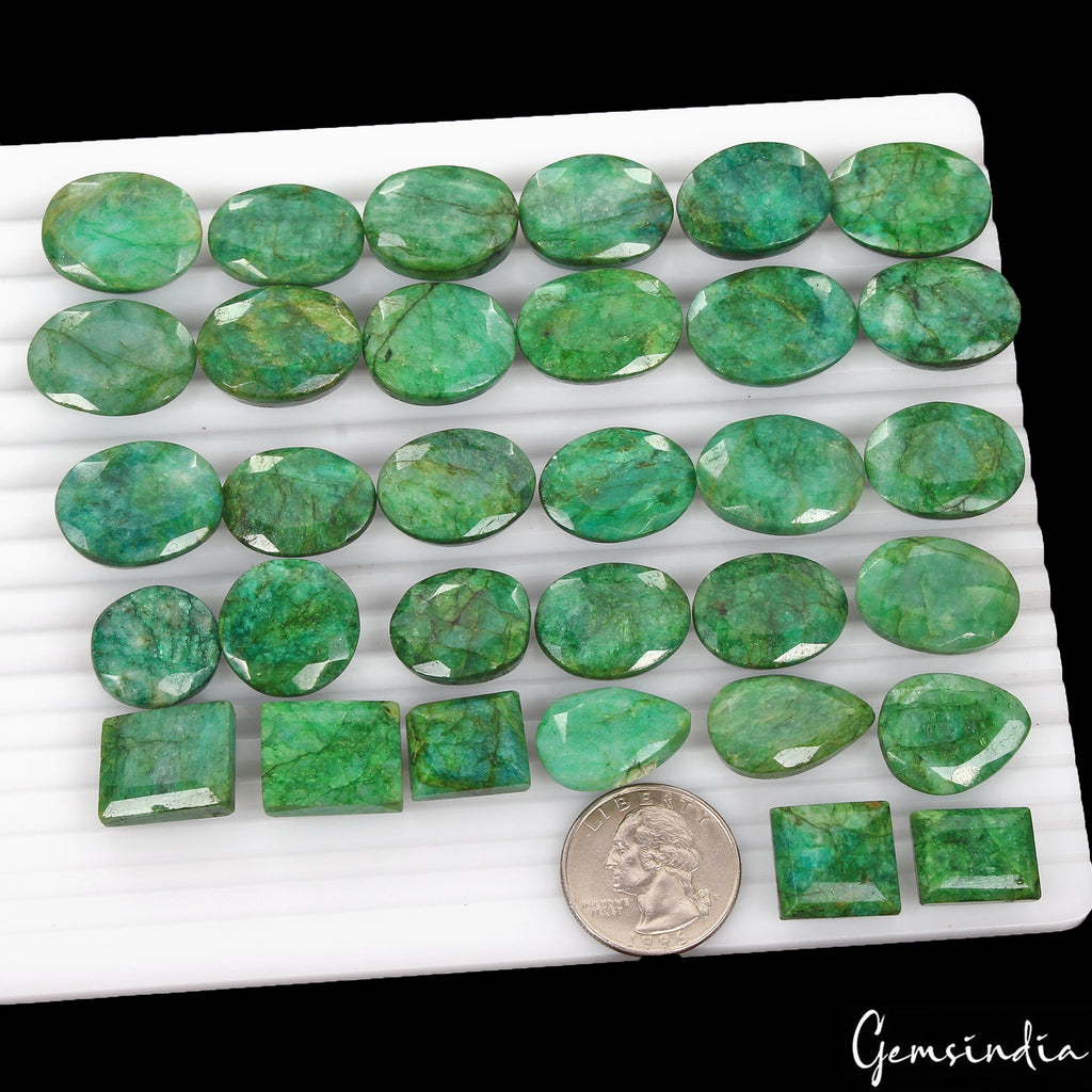 720 Cts/32 Pcs Natural Brazilian Green Emerald Mix Cut Loose 15mm-24mm Gems Lot