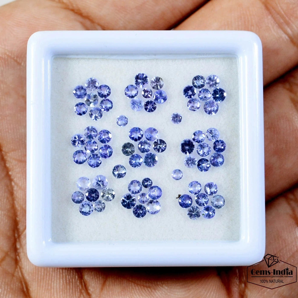 77Pcs Natural Tanzanite Sparkling Blue 2.5mm Round Cut Loose Gemstones Untreated