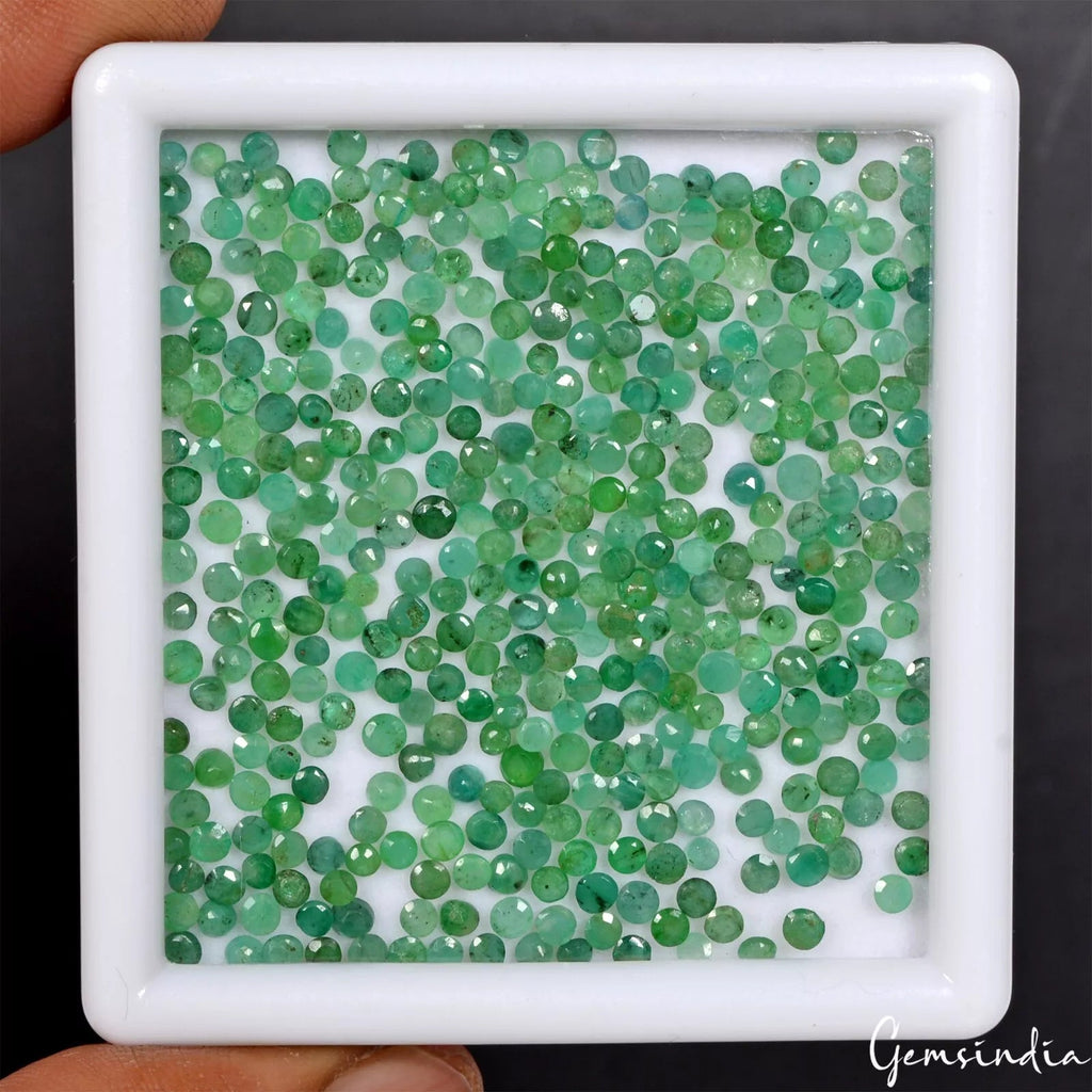 32.20 Ct Natural Green Round Emerald Colombian Untreated 2-2.5mm Gemstones~400pc