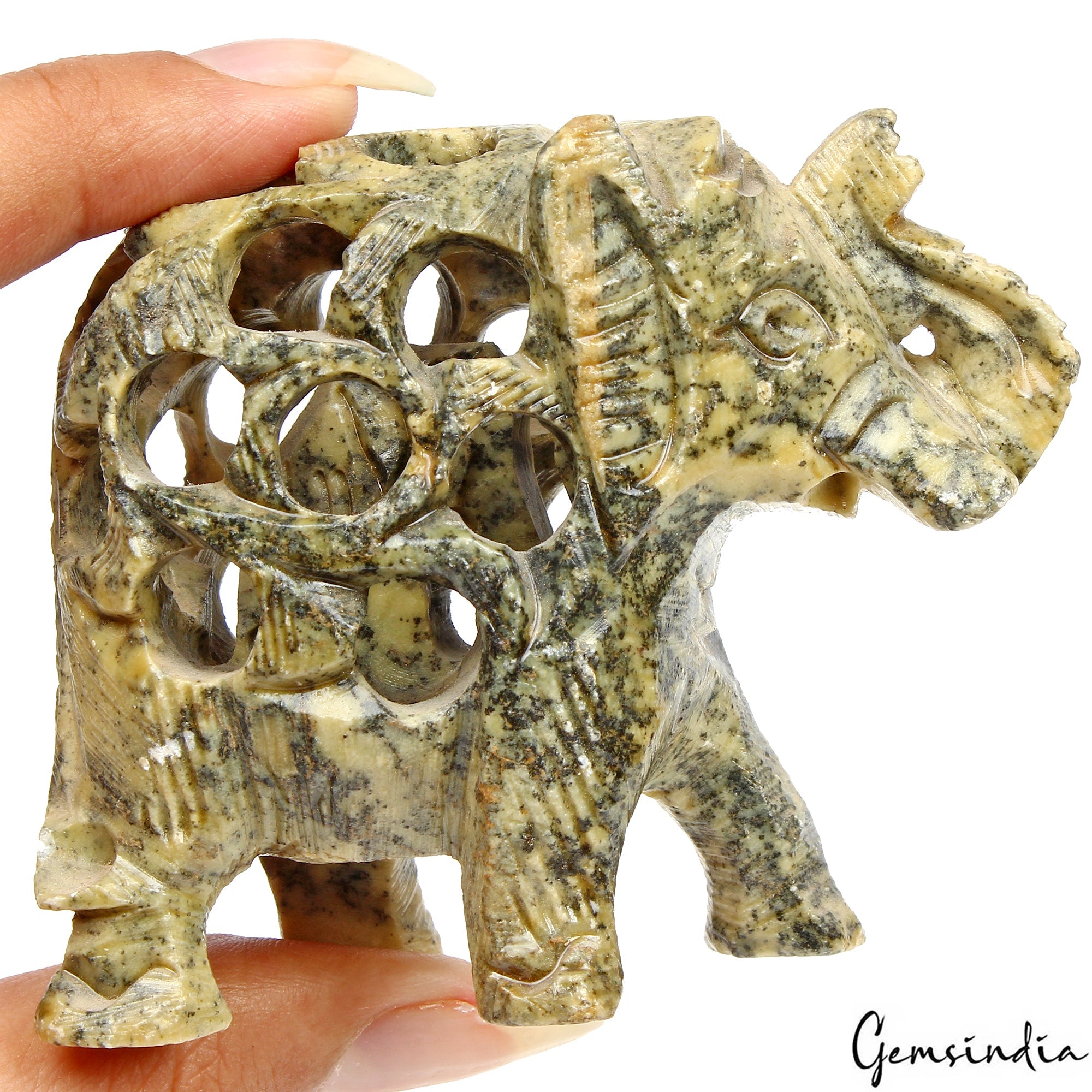 680 Carat Soapstone Trunk Up Elephant Statue Animal~ Baby inside Tummy Sculpture