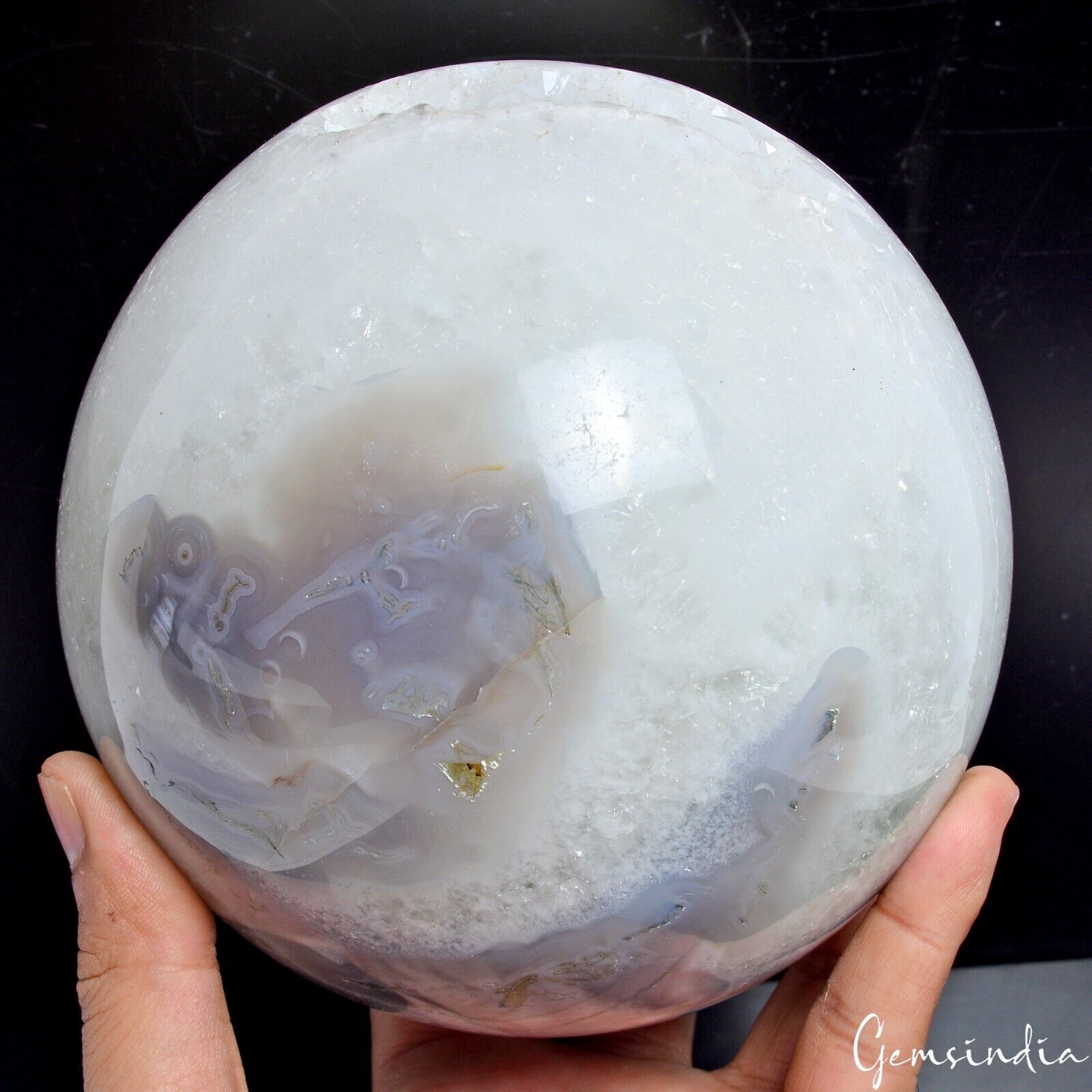 3.74 Kg Natural B-color Druzy Geode Dendrite Moss Agate Crystal Healing Sphere