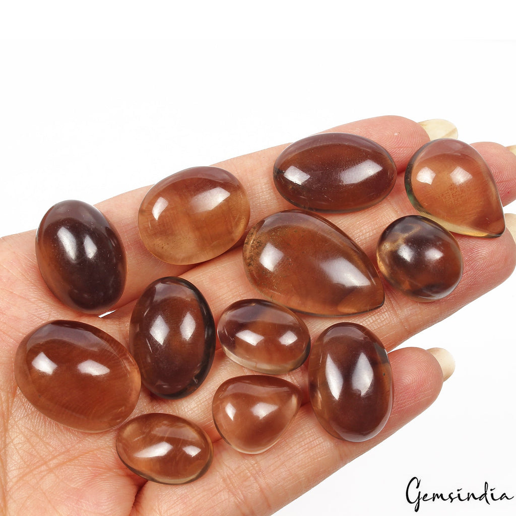 230 Cts/12 Pcs Natural Untreated Brown Smoky Quartz Mix Cab Gems Lot For Jewelry