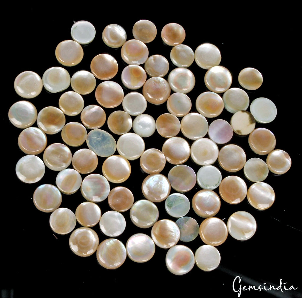 72 Pcs Mother Of Pearl Shell Flat Round Cab Coin Rainbow Shine Gemstones 88 Ct