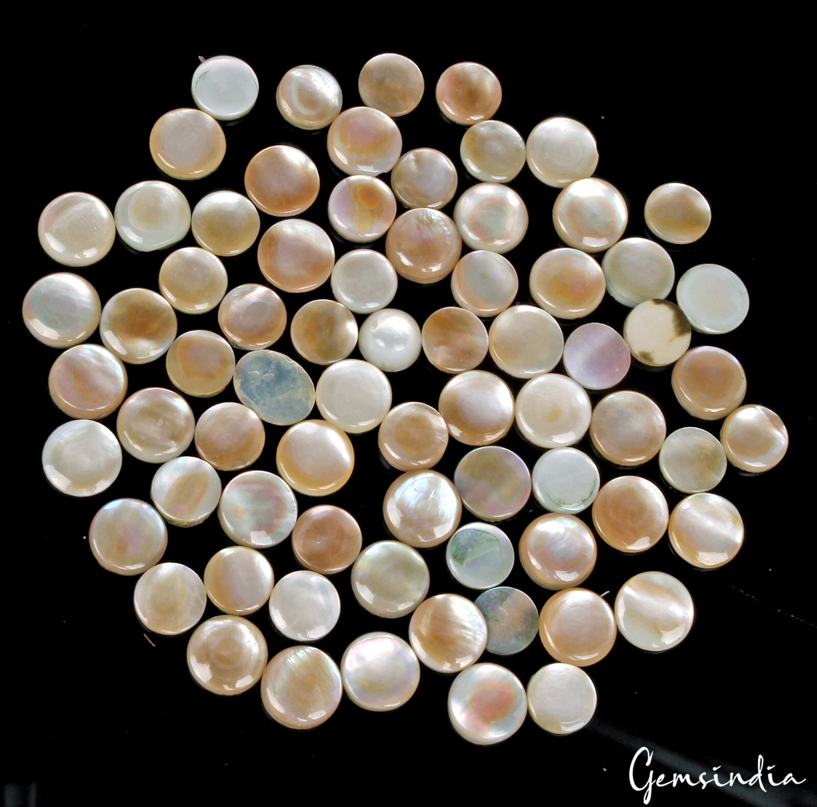 72 Pcs Mother Of Pearl Shell Flat Round Cab Coin Rainbow Shine Gemstones 88 Ct