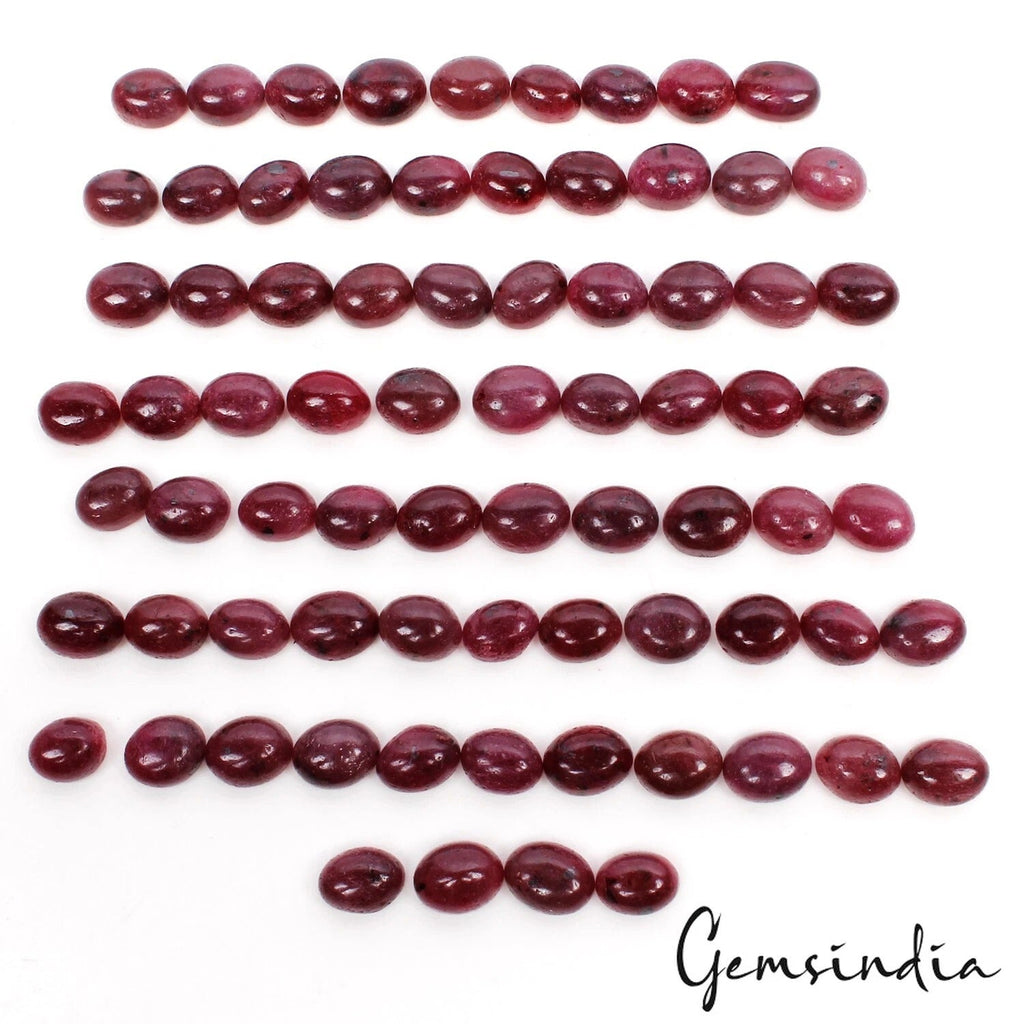 75 Pcs Natural Ruby 8mm-9mm Oval Cabochon Red Loose Gemstones Ring Size