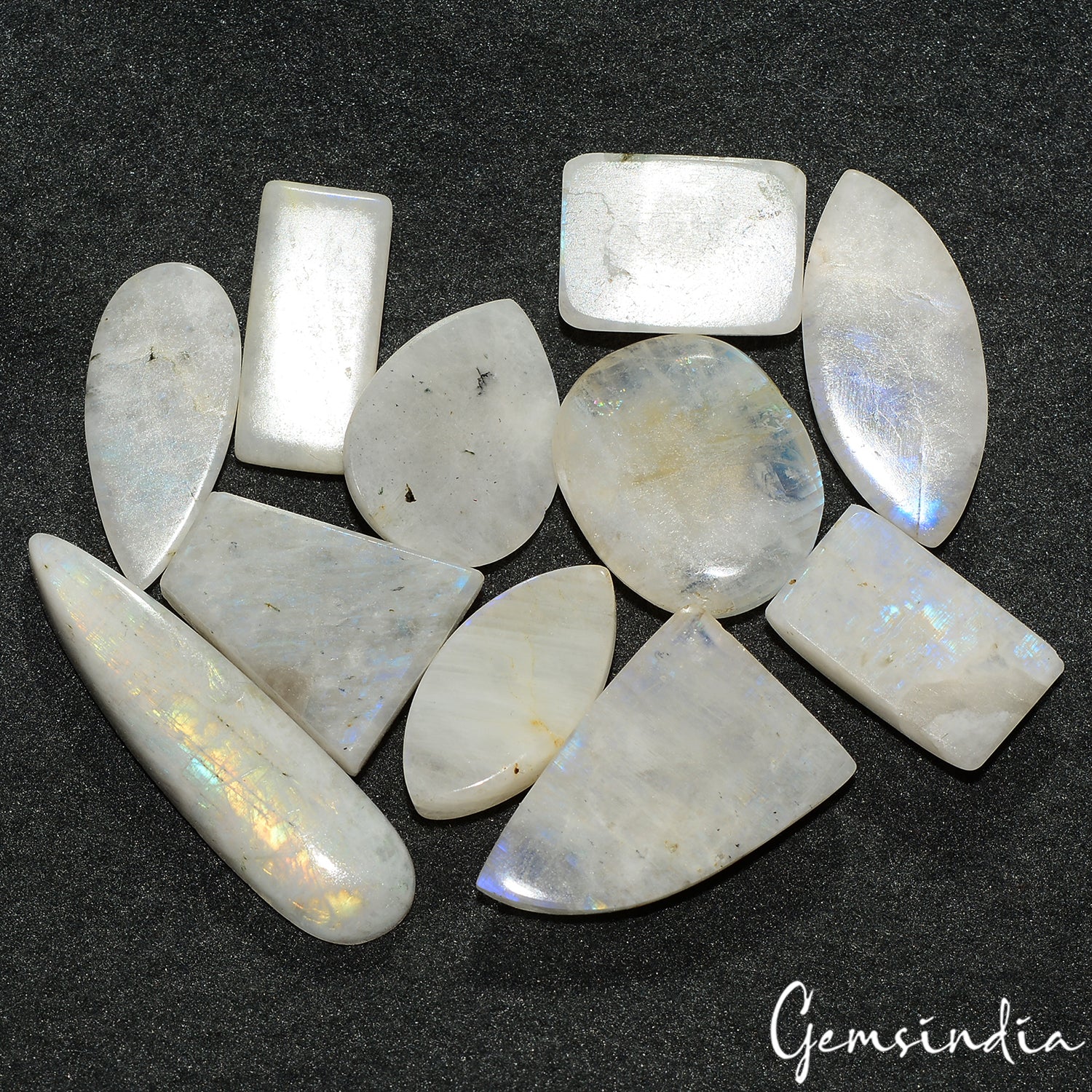100% Natural Blue Flash Moonstone Mix Cabochon 300 Ct Loose Gemstones Lot~11 Pcs
