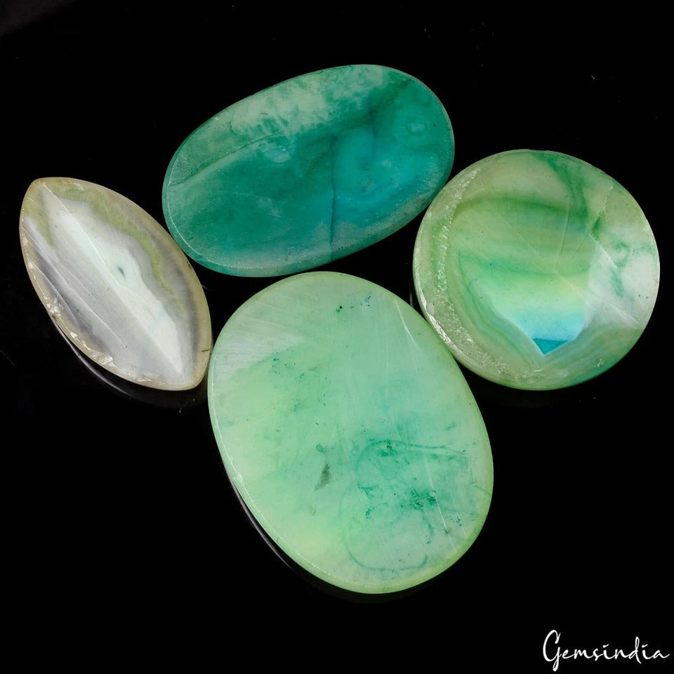 750 Ct Natural Druzy Onyx Agate Green Color Mix Shape Loose Gemstones Lot~4 Pcs