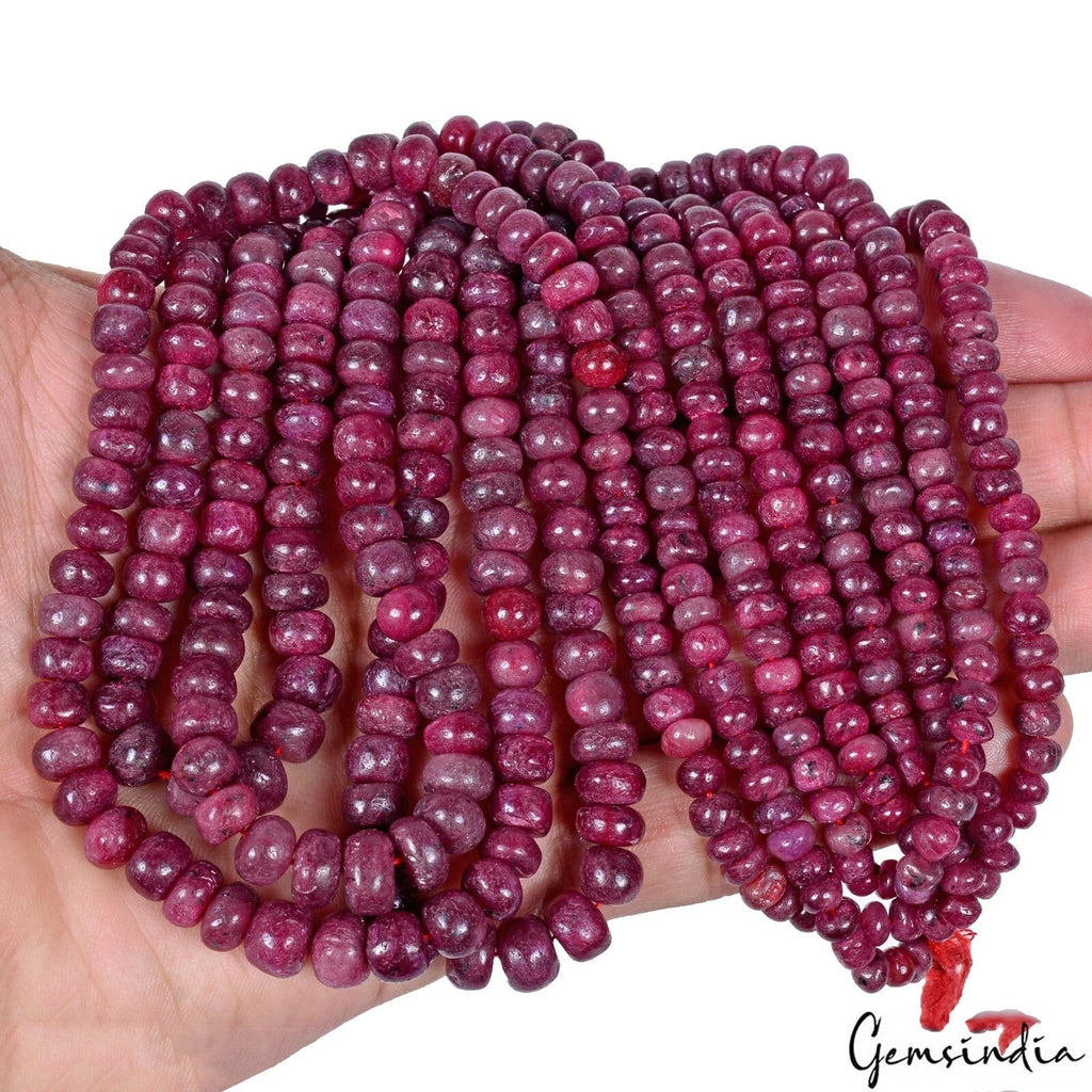 925 Cts/4 Strand Natural Red Ruby Gems Round Cab Drilled Beaded 19" Each Strand