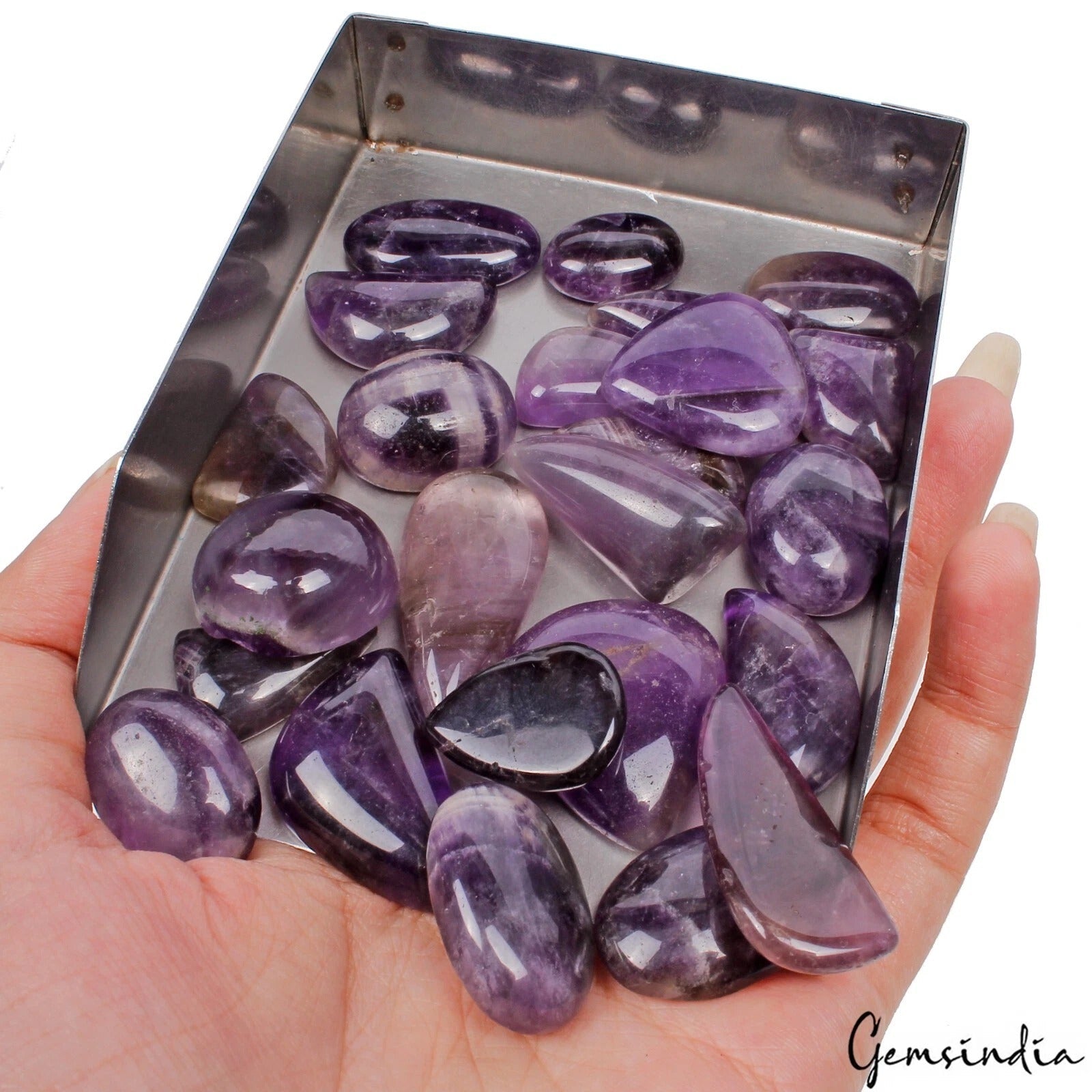 690 Cts/24 Pcs Natural Untreated Purple Amethyst Mix Cab Loose Gems For Jewelry