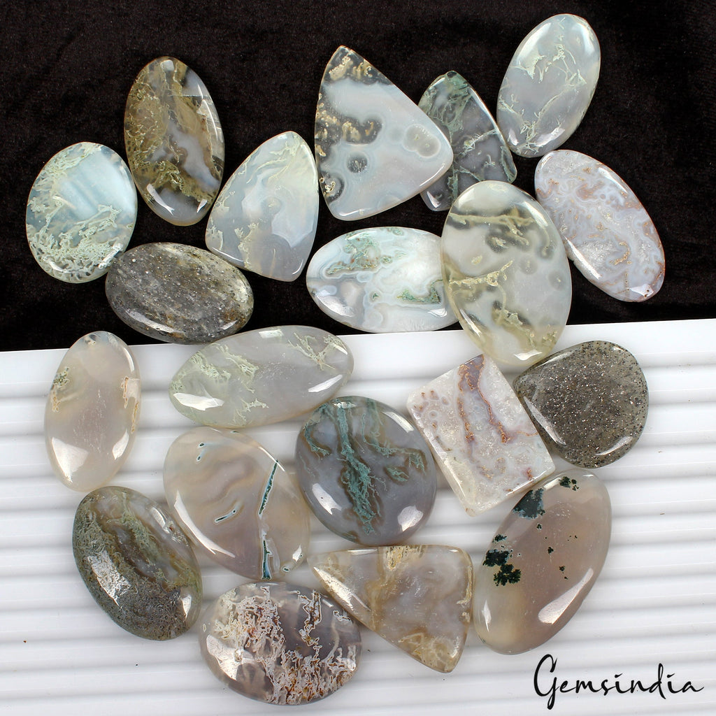 20 Pc Natural Moss Agate Top Quality 33-47mm Mix Cabochon Loose Gemstones 1080Ct