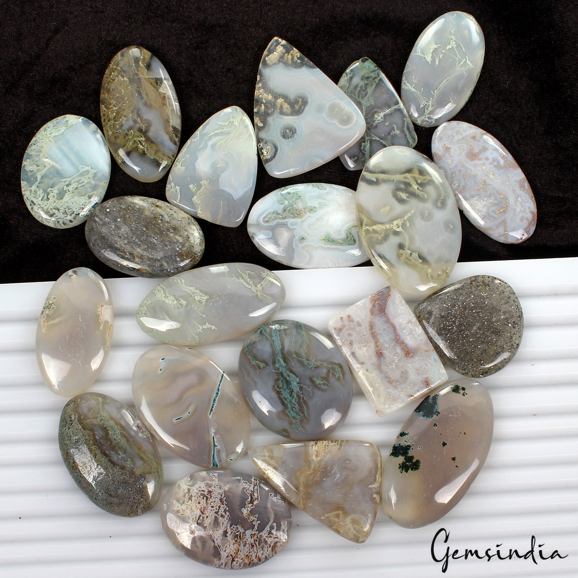 20 Pc Natural Moss Agate Top Quality 33-47mm Mix Cabochon Loose Gemstones 1080Ct