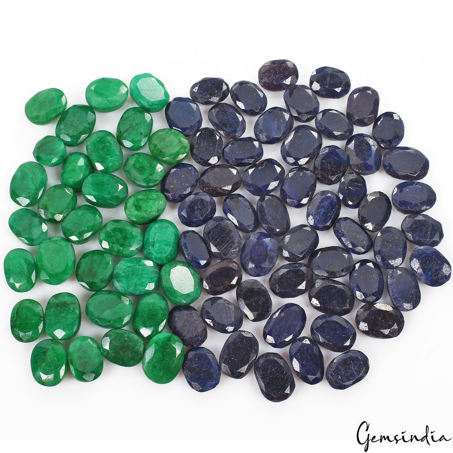 Certified 1500 Ct/84 Pcs Natural Green Emerald Blue Sapphire Oval Cut Loose Gems