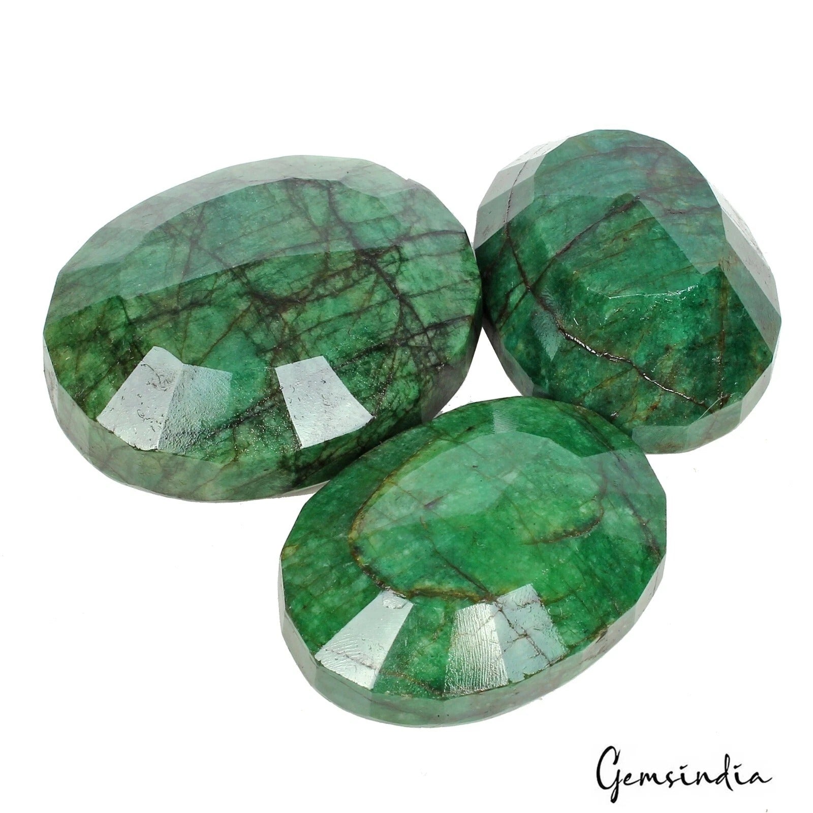 3 Pcs Natural Green Emerald From Brazil 46-53mm Pendant Size Gemstones~ 900 Cts