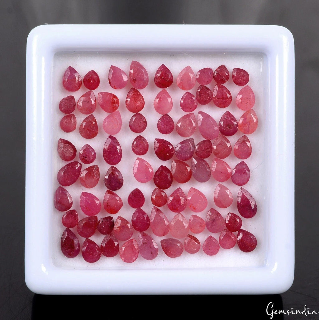Certified 17.45 Ct/74 Pcs Natural Red Ruby Pear Cut Loose 2-4mm Gems For Jewelry