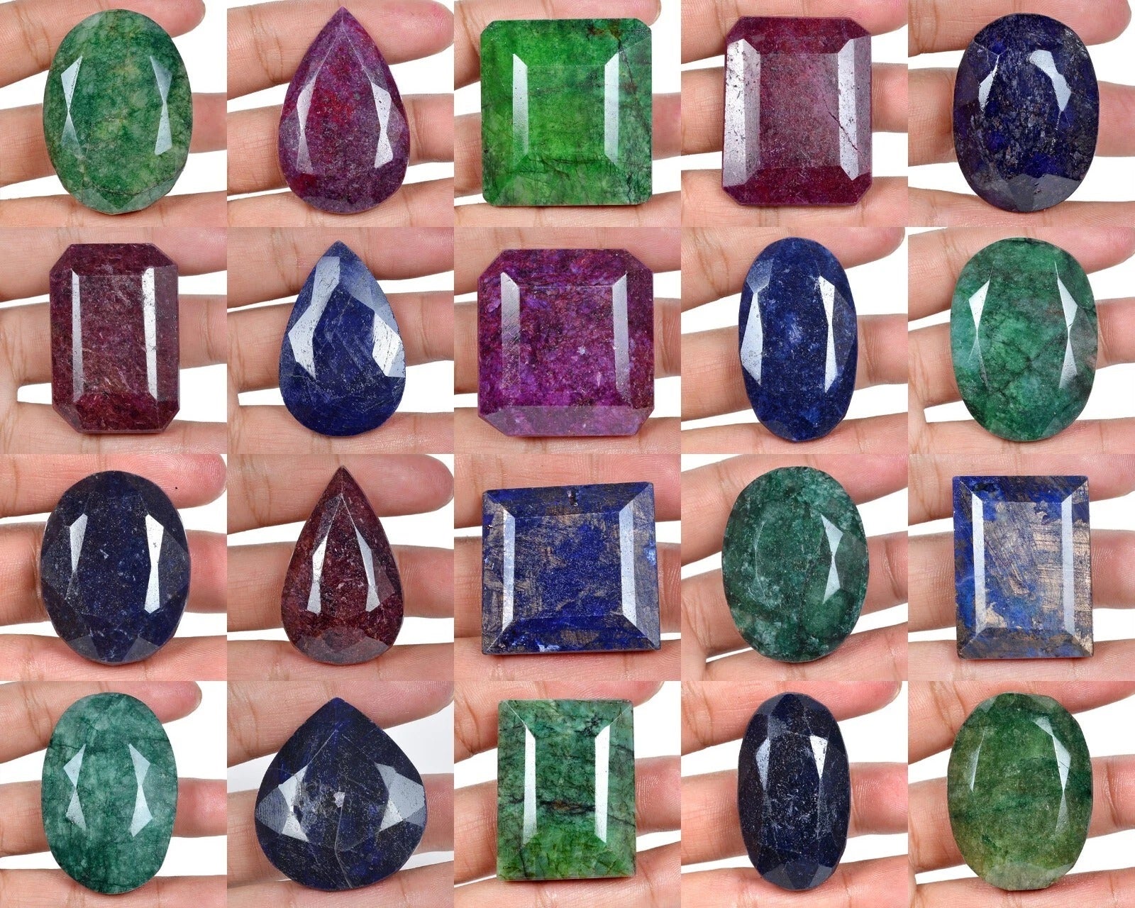 Natural 5000 Ct/20 Pcs Ruby Emerald & Sapphire Mix Shape Loose Gemstones 38-55mm