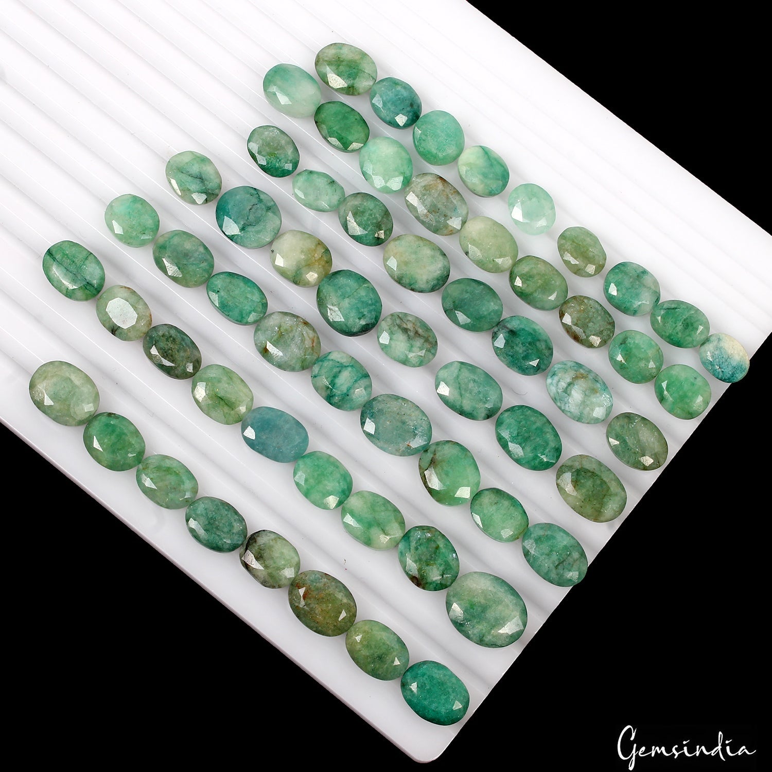 320 Ct Natural Green Brazilian Emerald Oval Faceted Loose Gemstone Lot 60 Pcs