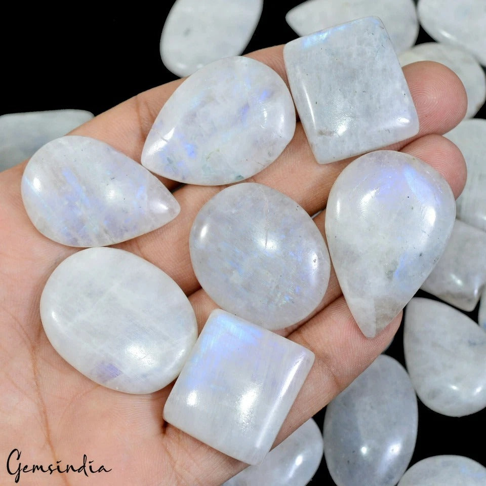 1500Ct/35 Pcs Natural Blue Shine Moonstone Mix Cab Loose Untreated Gemstones Lot