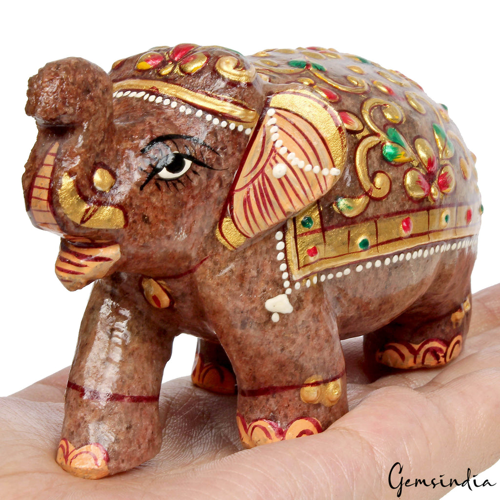 Aventurine Elephant Figurine, Brown — 111x65x53mm, 1840 Ct, India