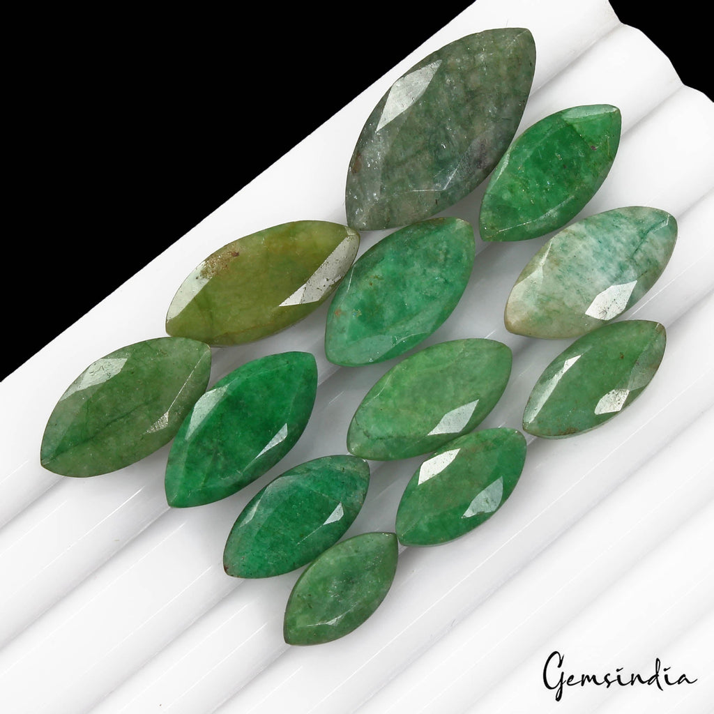 92.20 Cts/12 Pcs Natural Brazilian Green Emerald Marquise Cut Gems For Jewelry