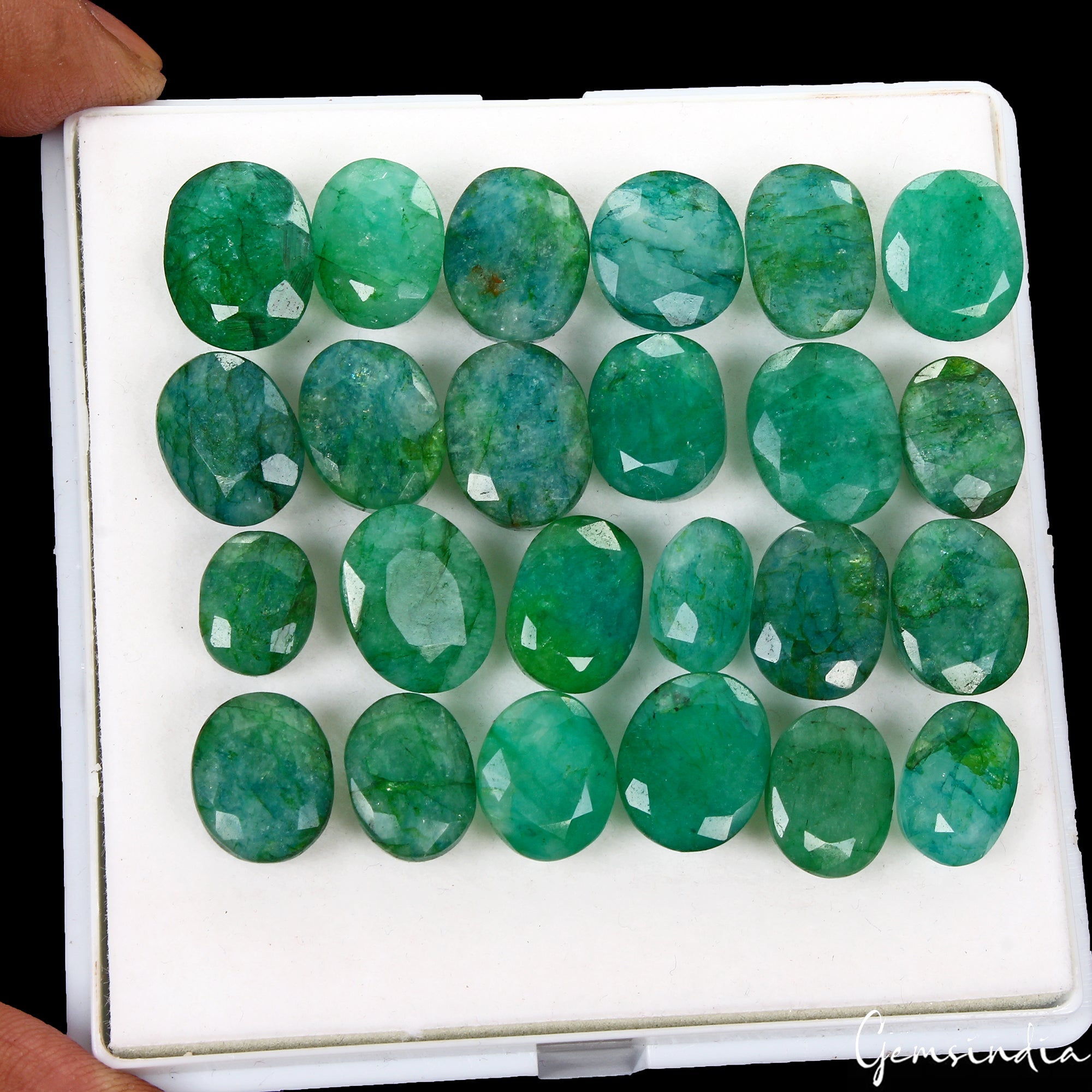 24 Pcs Natural Brazilian Emerald 12-17mm Ring Size Loose Gemstones Wholesale Lot