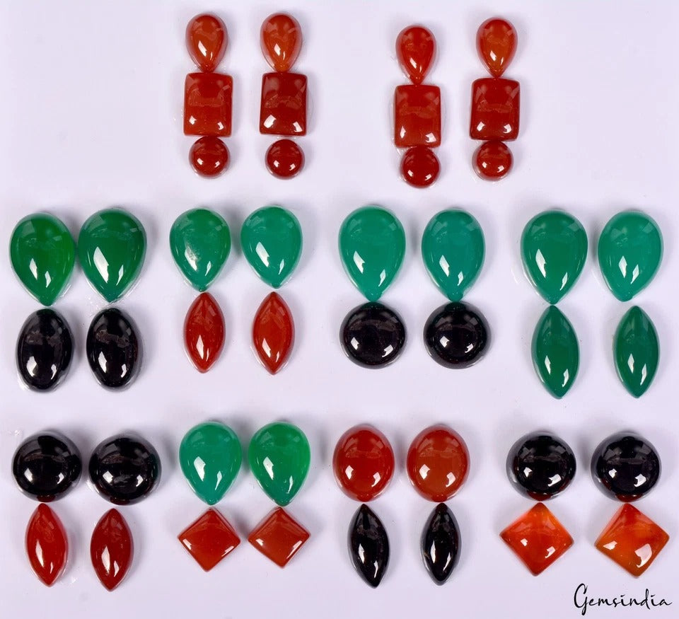10Pair Estate Genuine Mix Cabochon Multi Color Onyx Gemstones Jewelry Collection