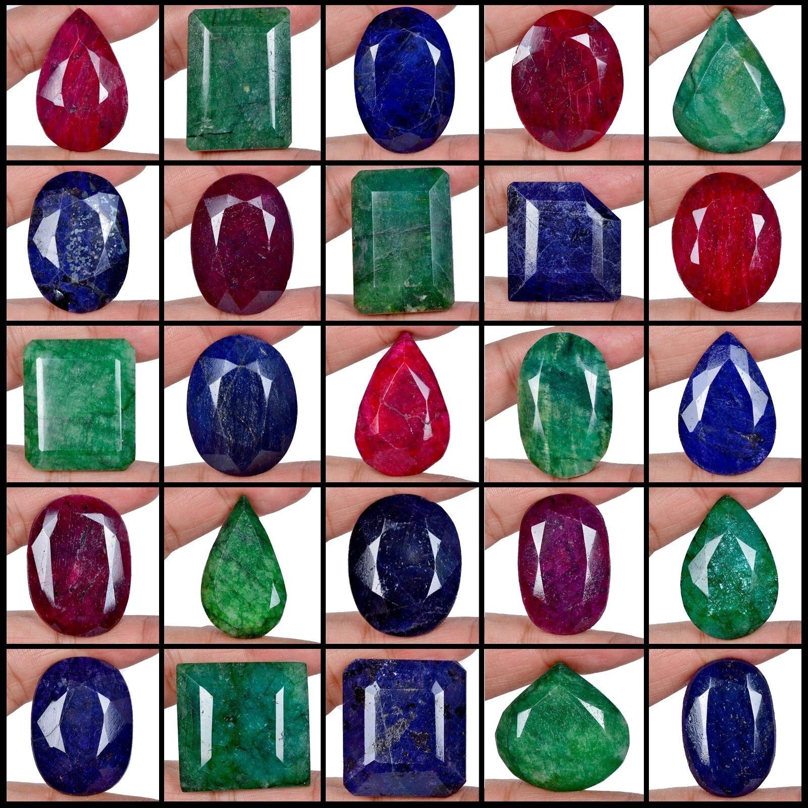 Natural 3860 Ct/25 Pcs Ruby Emerald & Sapphire Mix Shape Loose Gemstones 28-48mm