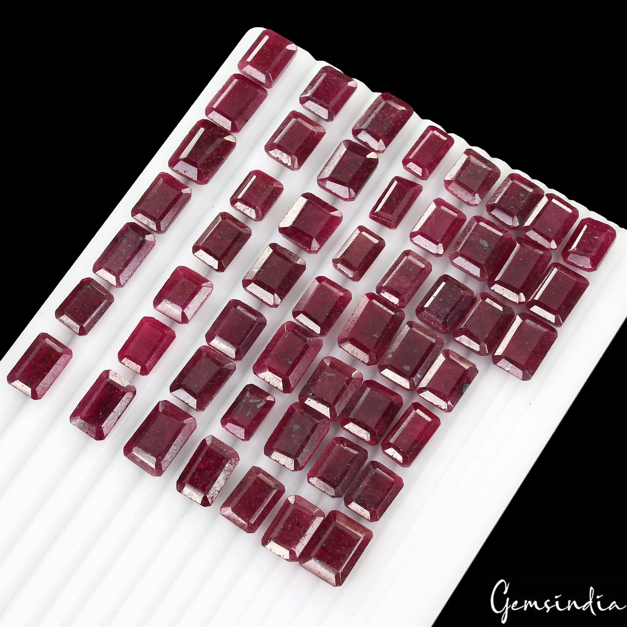 Certified 700 Ct/52 Pc Natural African Red Ruby Loose Emerald Cut Ring Size Gems