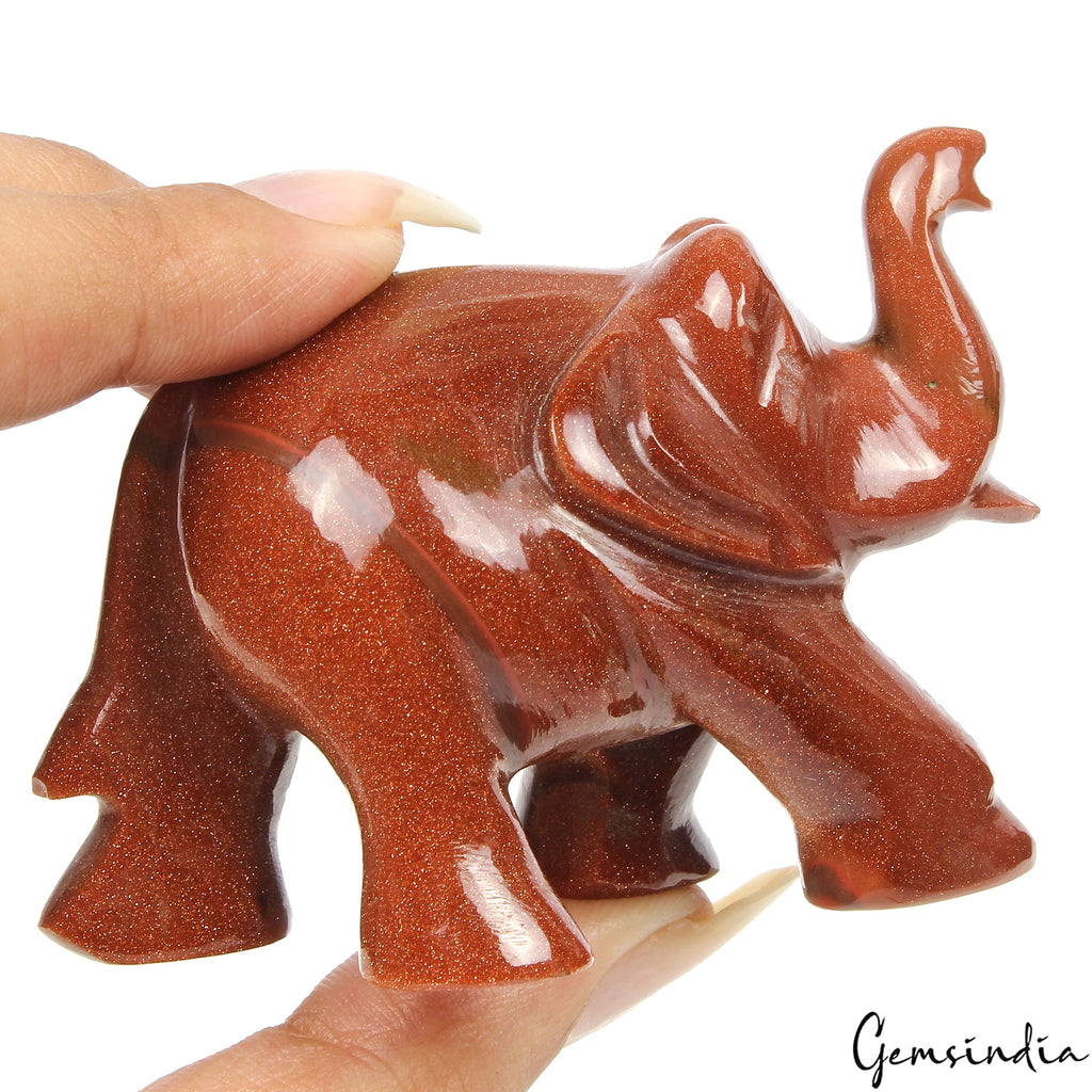 Handmade Natural Glittering Sunstone Elephant Statue 500 Ct Sculpture ~1.8" Tall