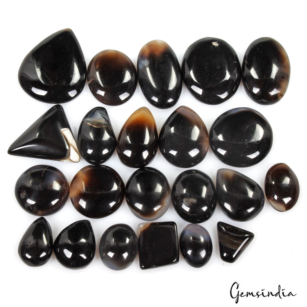 390 Cta/22 Pcs Natural Untreated Black Onyx Mixed Cab Wholesale Loose Gems Lot