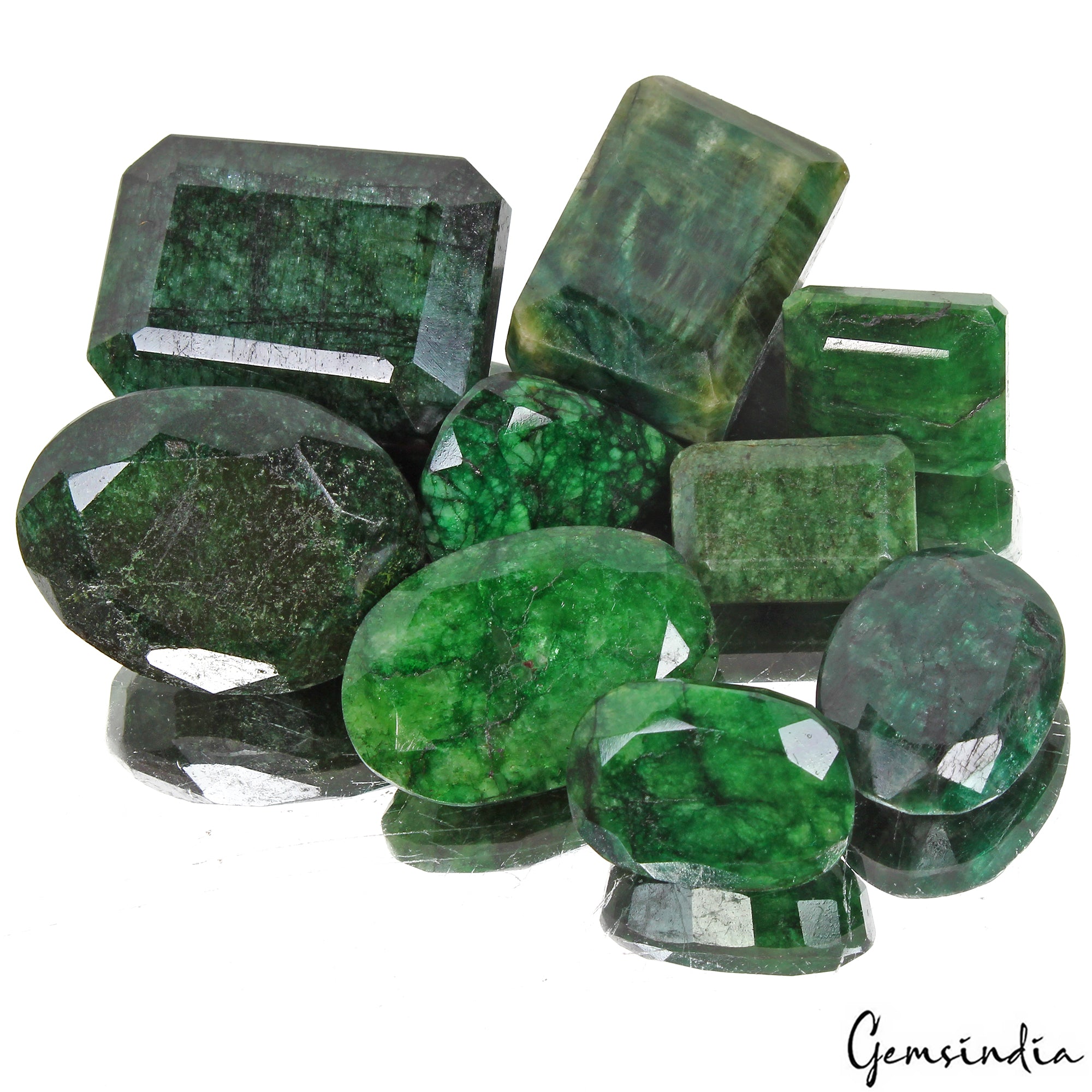 Emerald Lot, Loose Gemstone, Color Enhanced, Green — 9 Pieces, 23mm to 42mm, 1050 Ct, Brazil