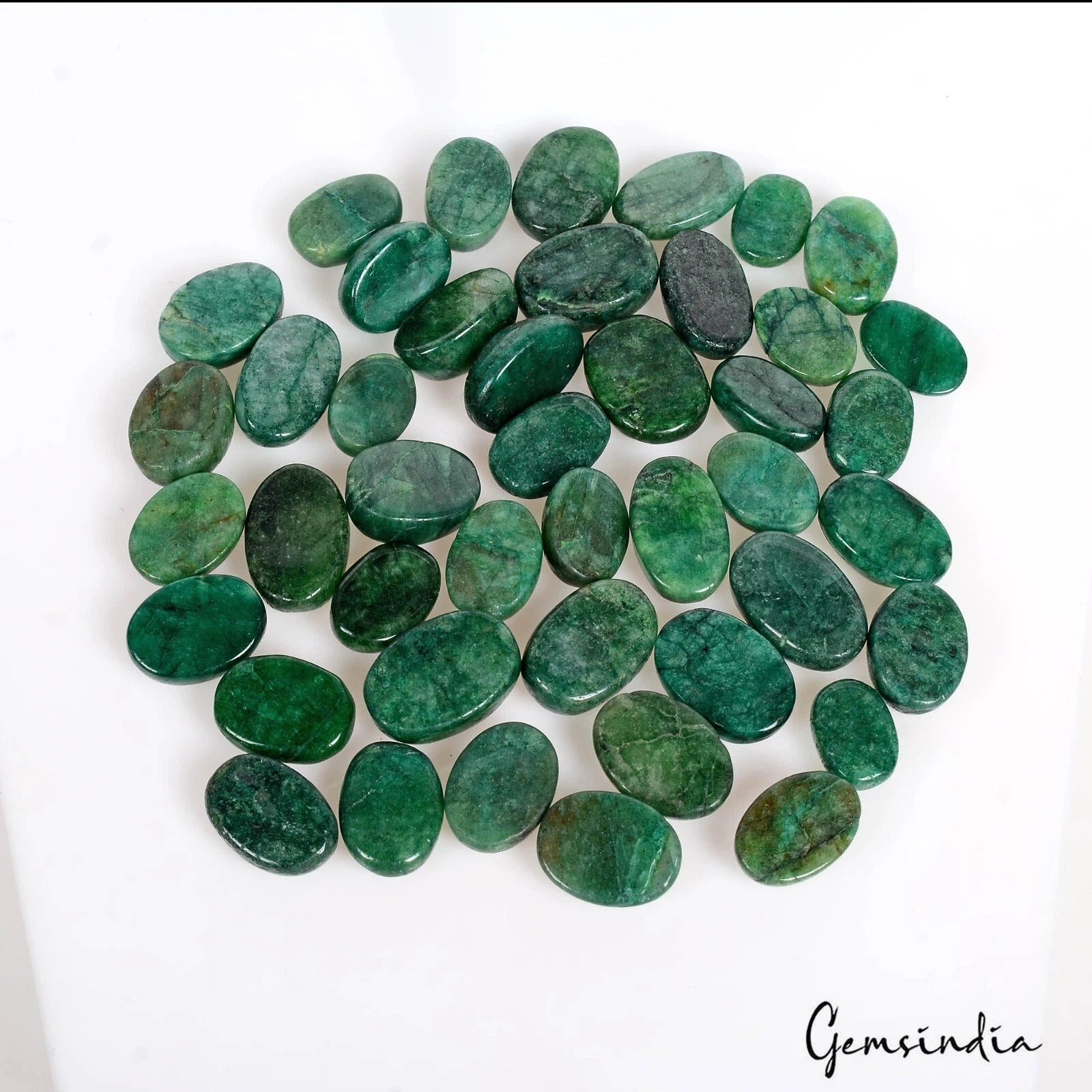 Natural 500Ct Zambian Dark Green Emerald Cabochon Oval Loose Gemstone Lot 44 Pcs