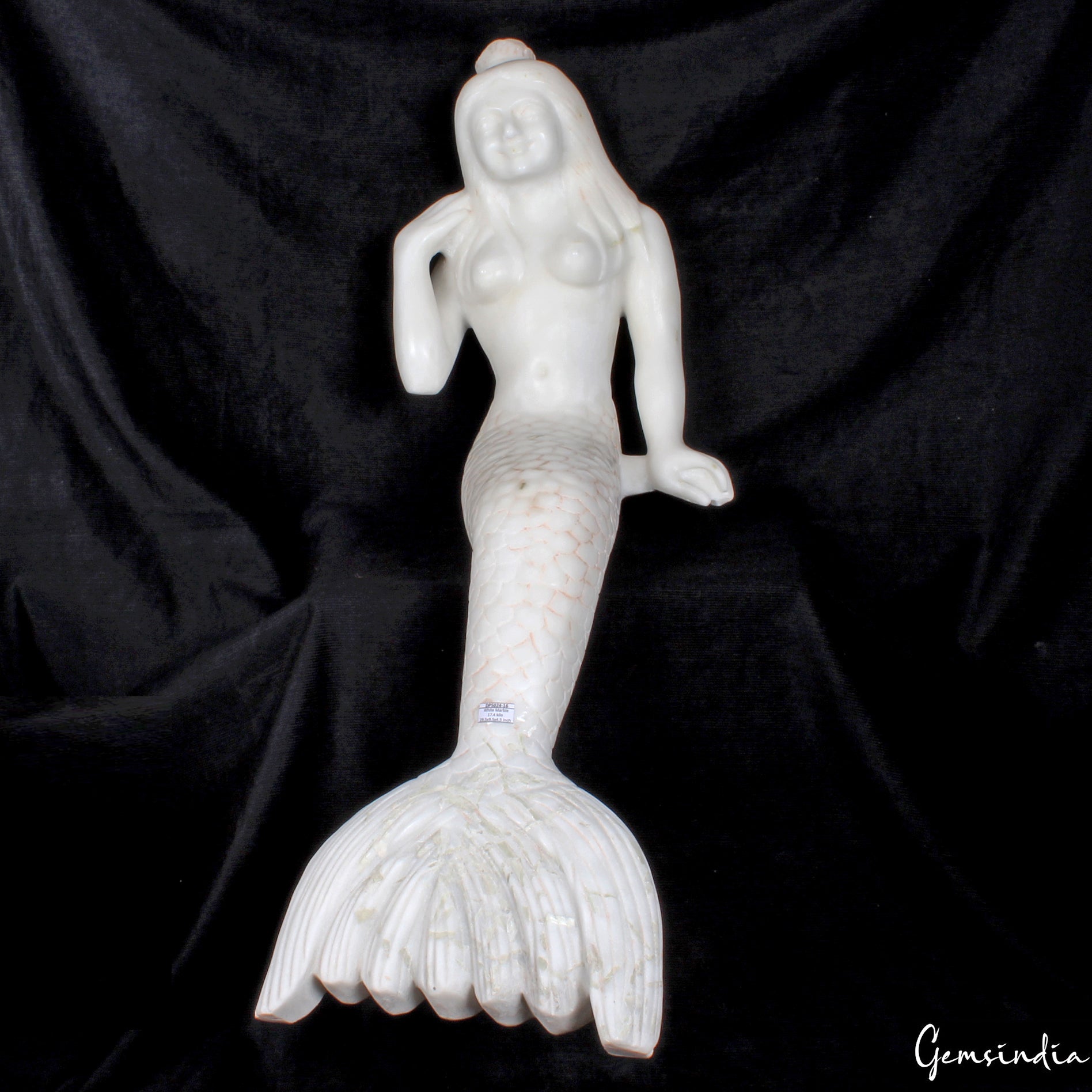 Large White Marble Mermaid Hand Carved Figurine Statue 29.5 inch Tall /17.4 kilo