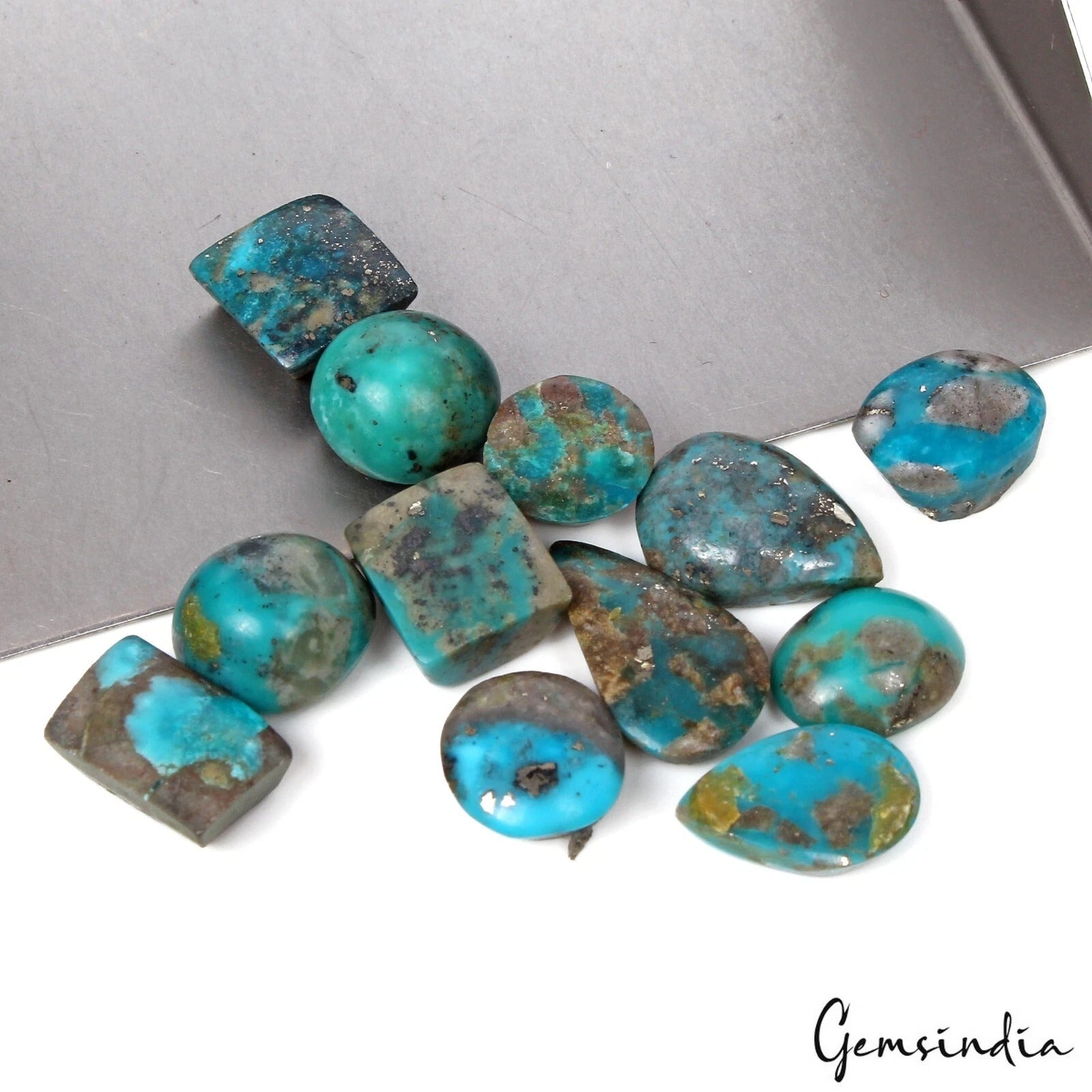76.30 Cts/12 Pcs Natural Persian Blue Turquoise Neyshabur Mix Cab Loose Gems Lot