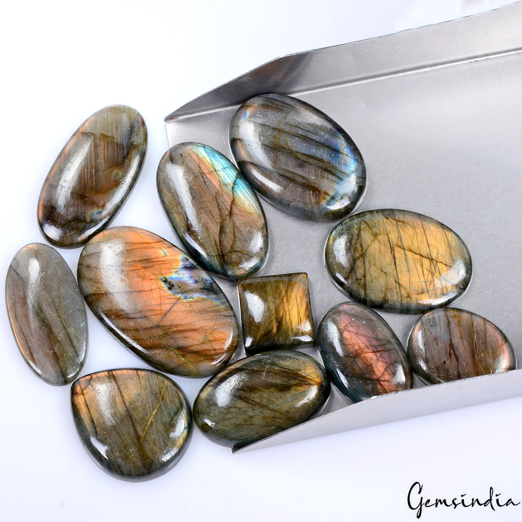 11 Pc Natural Labradorite Peach Shine Loose Cabochon AAA Quality Gemstones~490Ct