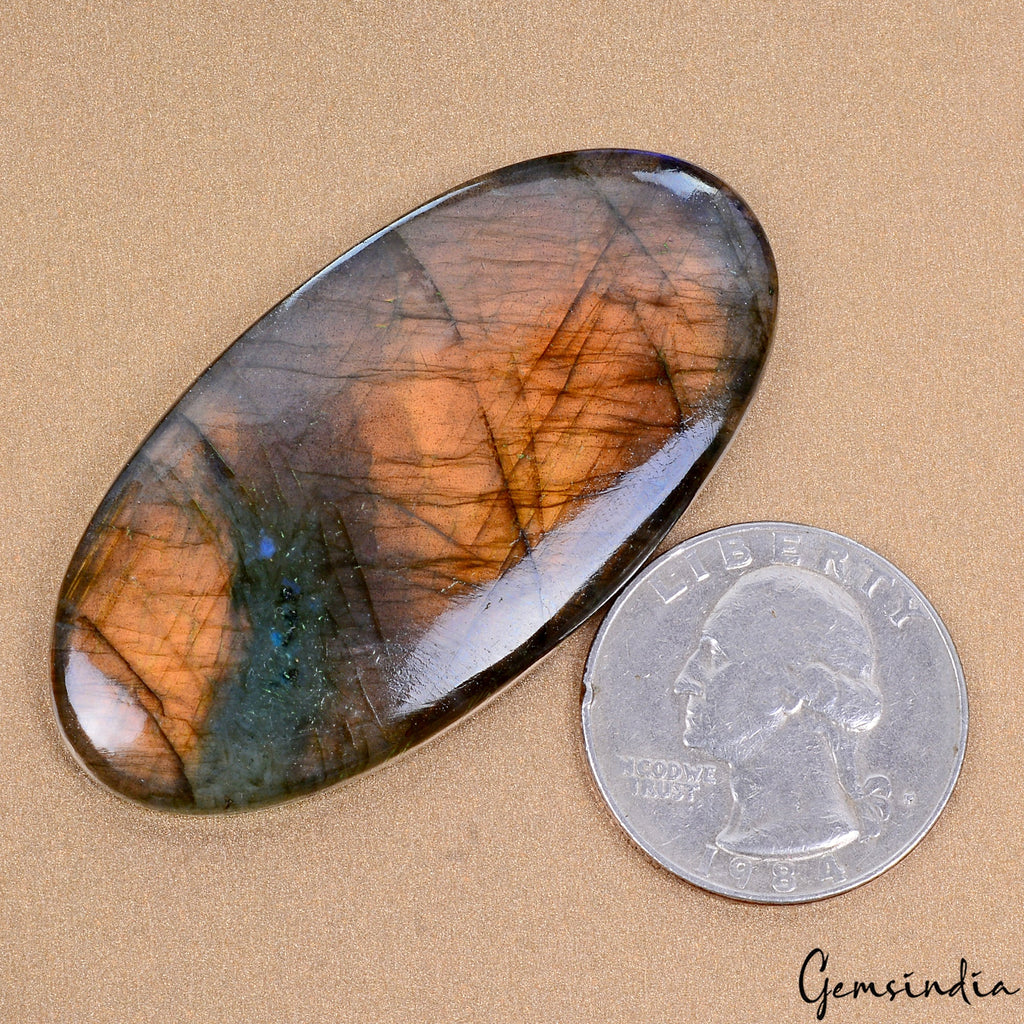 Certified 85 Cts Natural Peach Blue Shine Spectrolite Labradorite Rare Gemstone