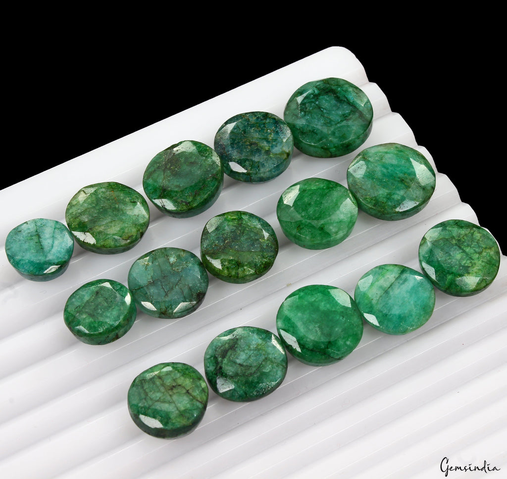 15 Pcs Natural Green Emerald Round Cut Loose 13-18mm Gemstones, Brazil ~ 210 Cts